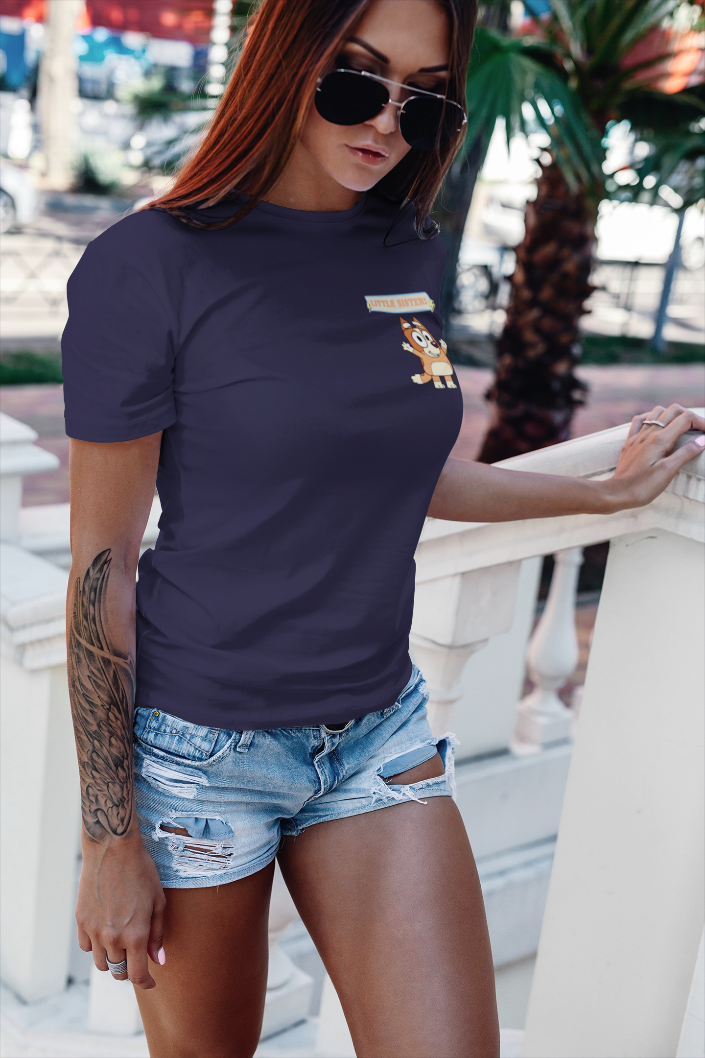 Bingo Little Sister T-Shirt - Funny Birthday Gift for Sisters | Adult Short Sleeve Tee Inspired by Bluey