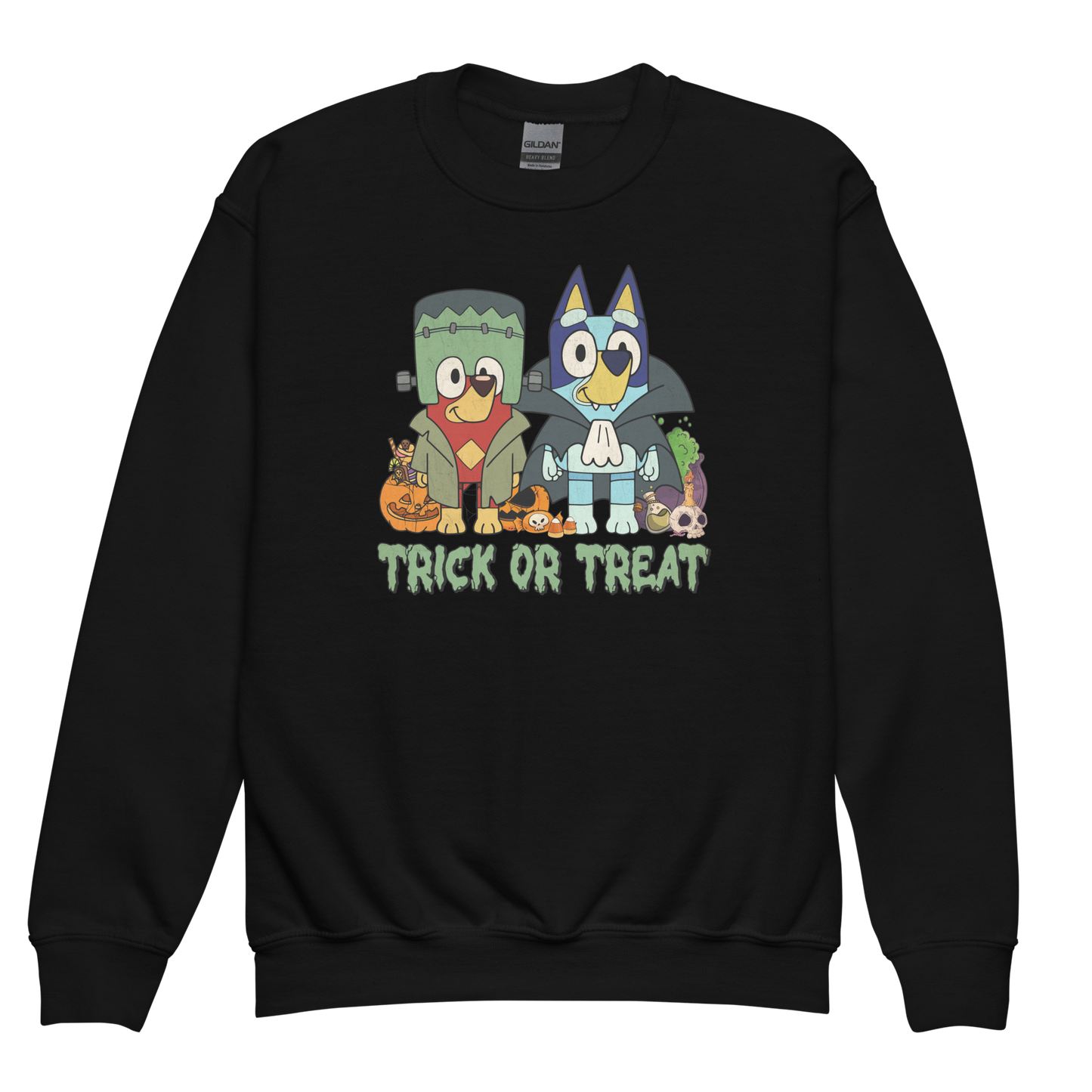 Bluey Halloween Crewneck Sweatshirt For Kids | Frankenstein and Dracula Costume | Bluey Sweatshirt | Gift For Youth | Character Sweater