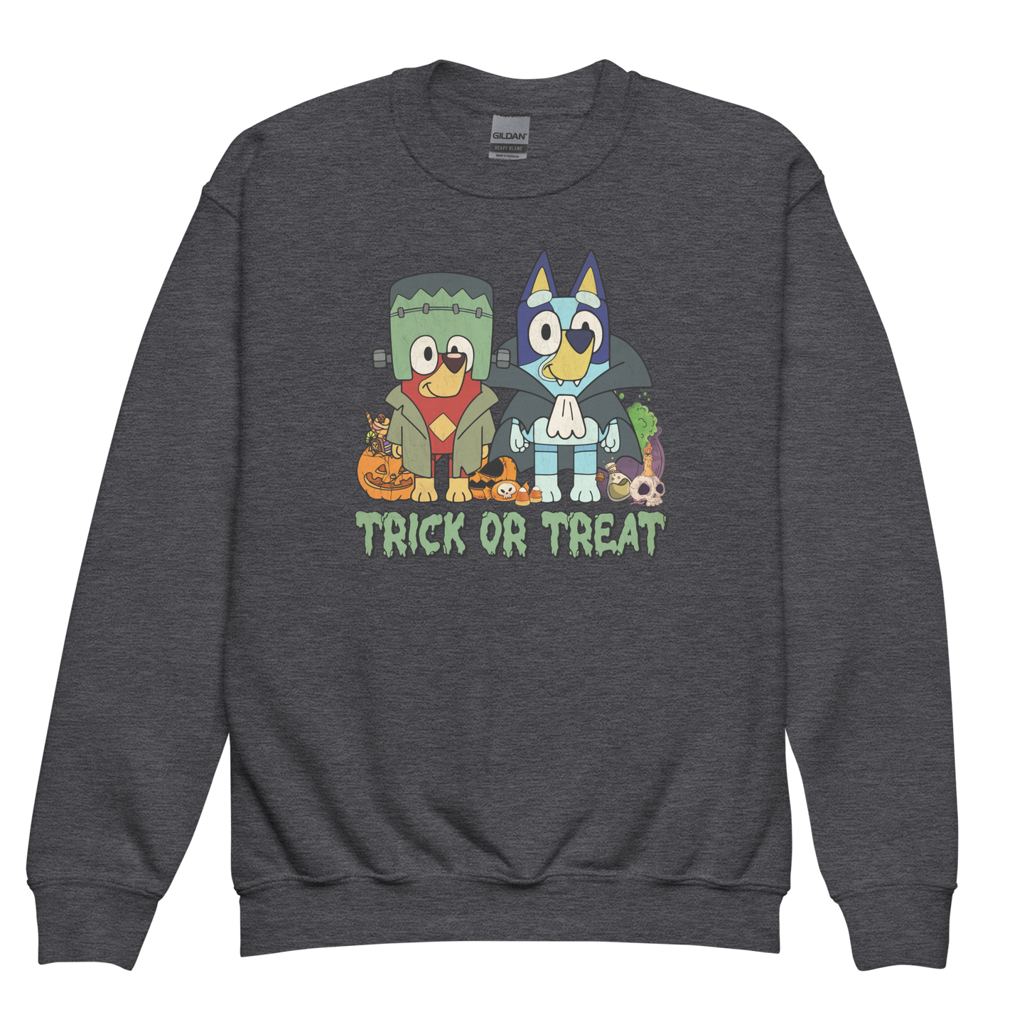 Bluey Halloween Crewneck Sweatshirt For Kids | Frankenstein and Dracula Costume | Bluey Sweatshirt | Gift For Youth | Character Sweater
