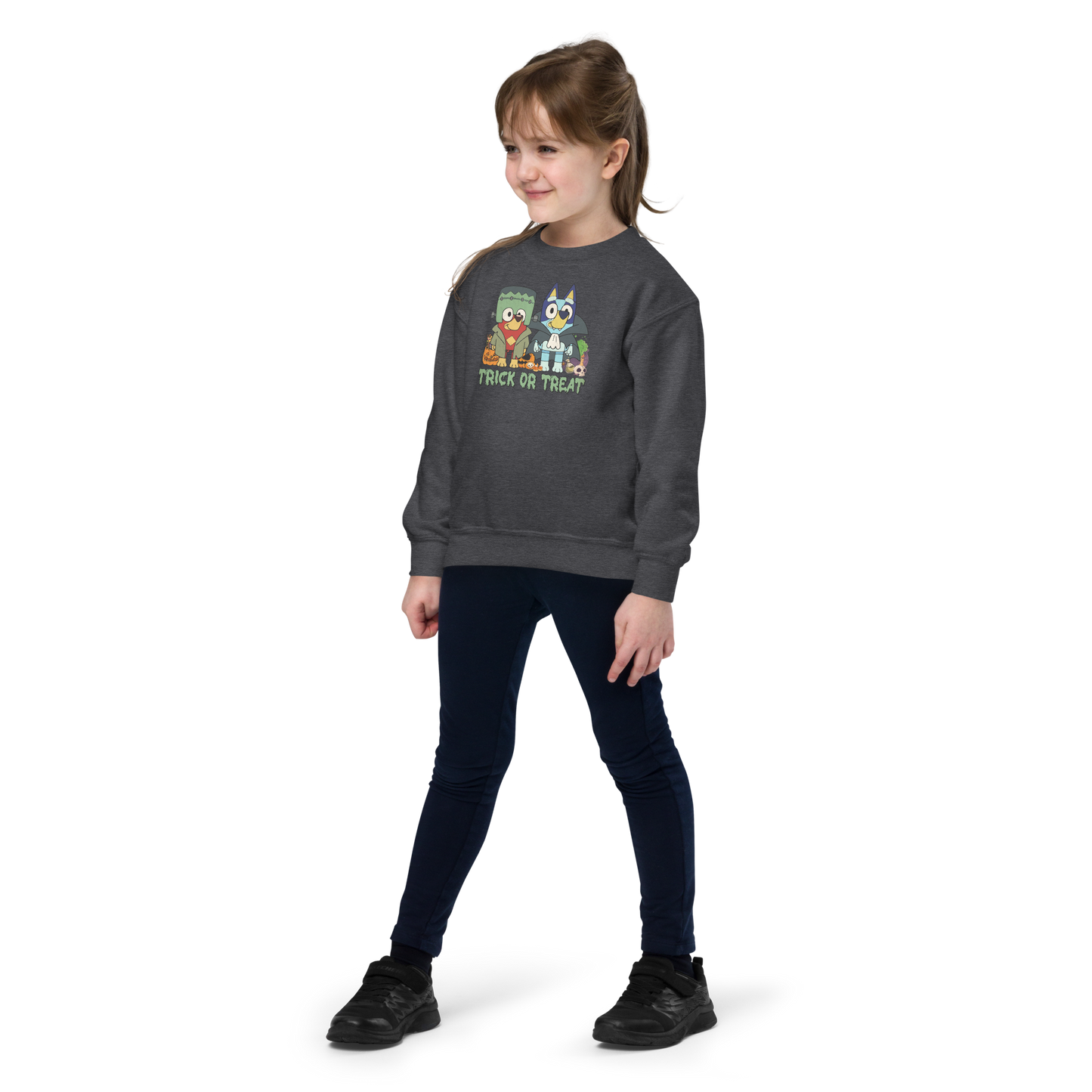 Bluey Halloween Crewneck Sweatshirt For Kids | Frankenstein and Dracula Costume | Bluey Sweatshirt | Gift For Youth | Character Sweater
