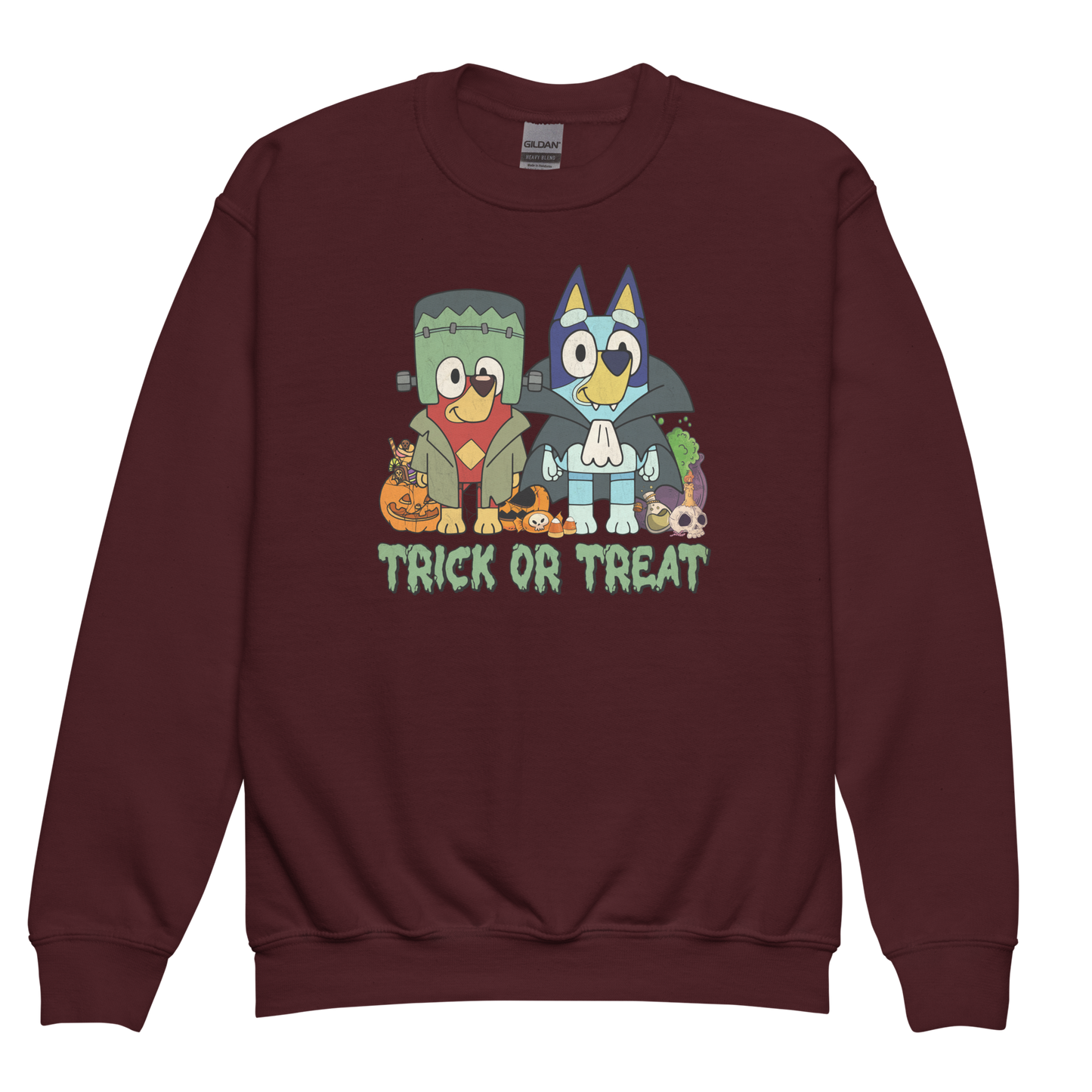 Bluey Halloween Crewneck Sweatshirt For Kids | Frankenstein and Dracula Costume | Bluey Sweatshirt | Gift For Youth | Character Sweater