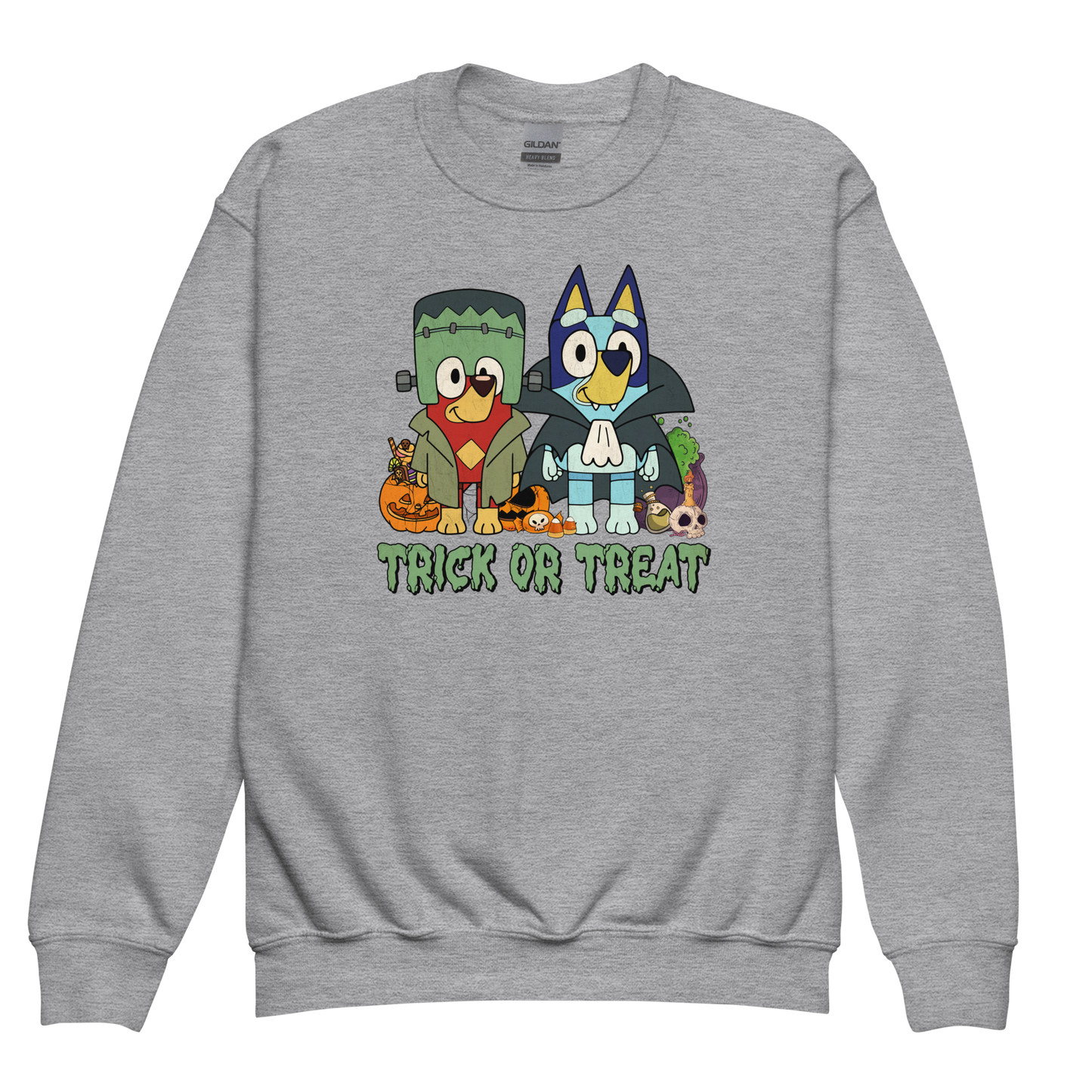 Bluey Halloween Crewneck Sweatshirt For Kids | Frankenstein and Dracula Costume | Bluey Sweatshirt | Gift For Youth | Character Sweater
