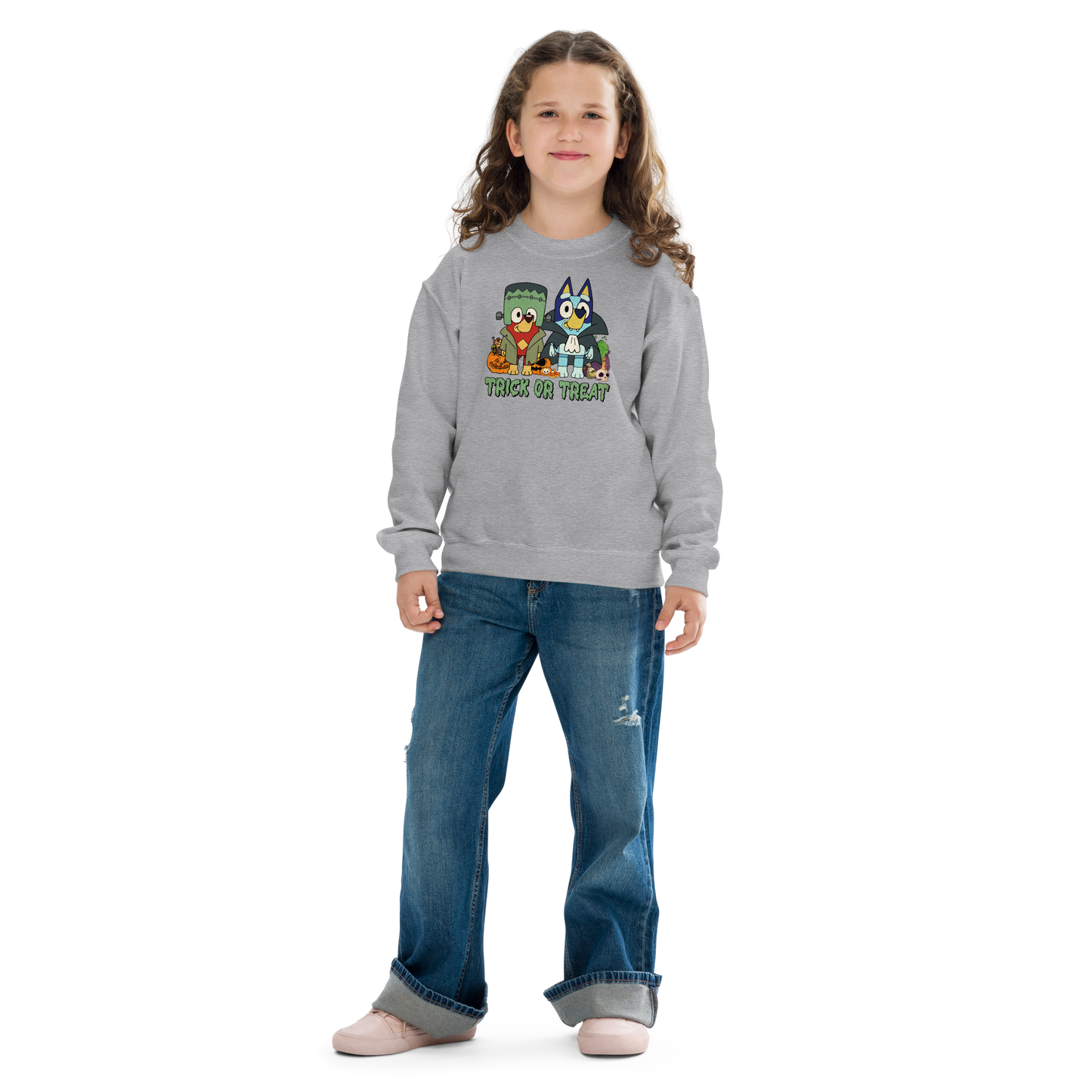 Bluey Halloween Crewneck Sweatshirt For Kids | Frankenstein and Dracula Costume | Bluey Sweatshirt | Gift For Youth | Character Sweater