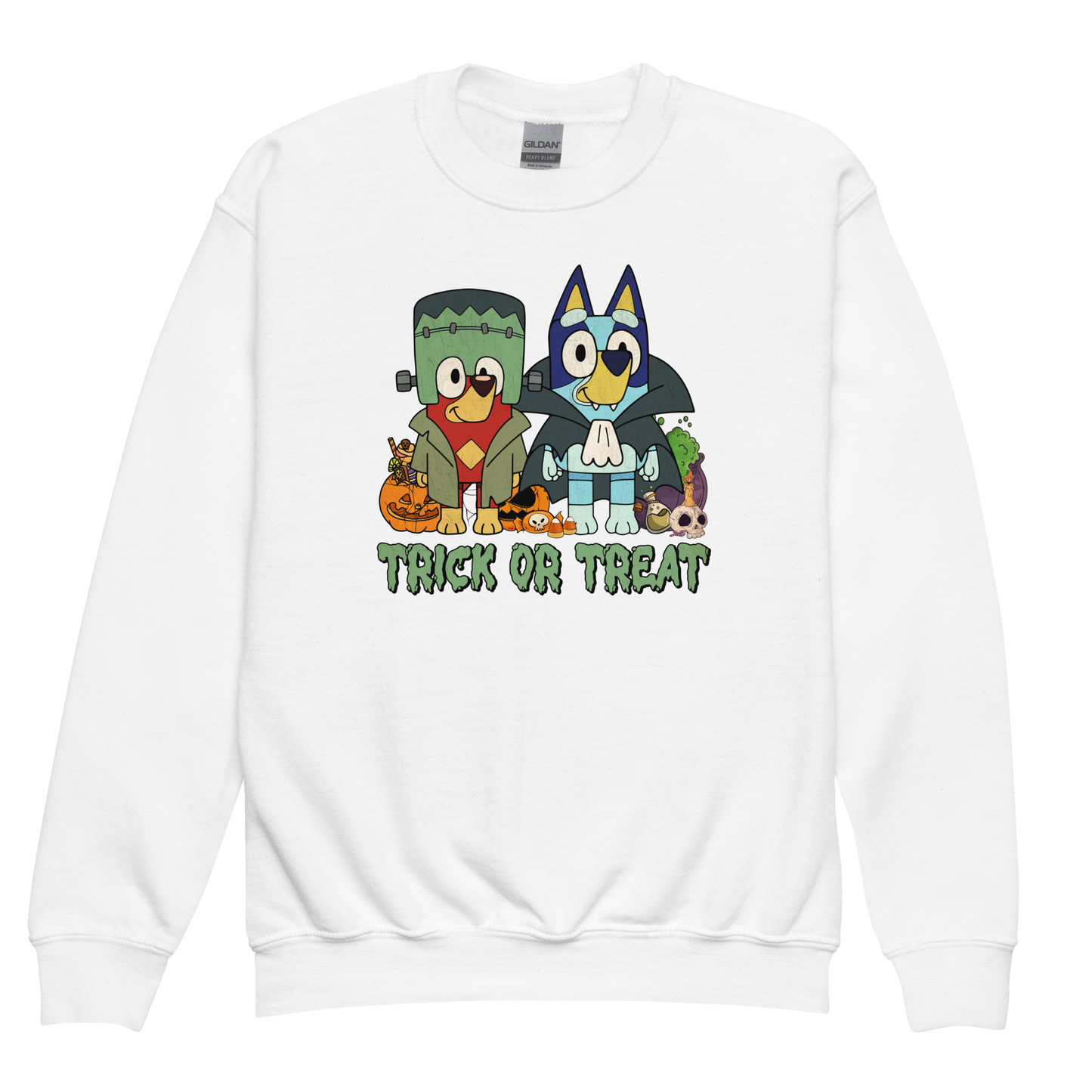 Bluey Halloween Crewneck Sweatshirt For Kids | Frankenstein and Dracula Costume | Bluey Sweatshirt | Gift For Youth | Character Sweater