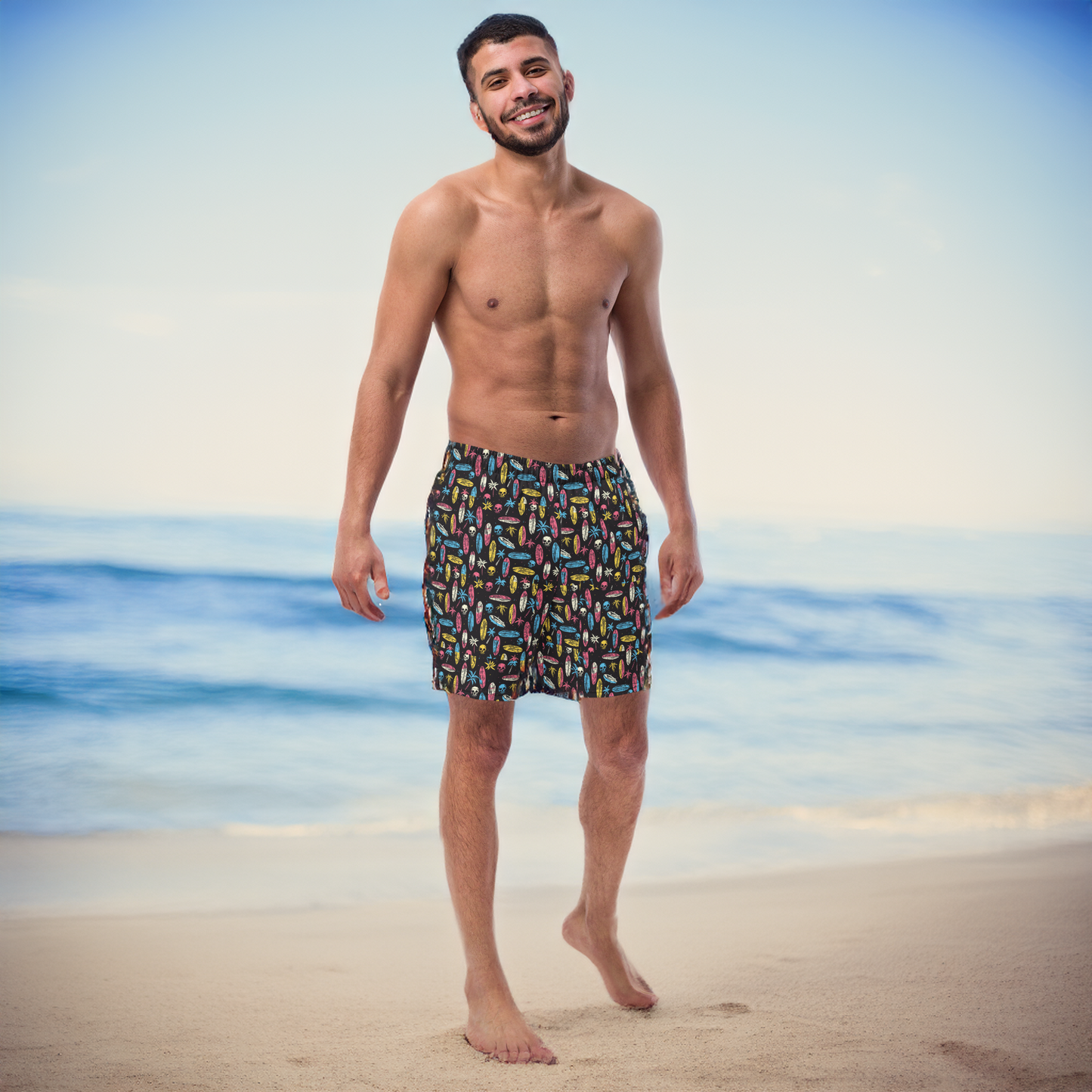 Skeleton Surf All Over Print Swim Trunks