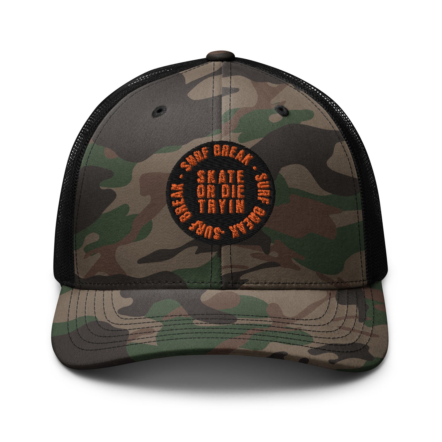 Skate or Die Camo Trucker Hat