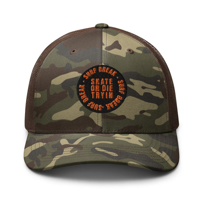 Skate or Die Camo Trucker Hat