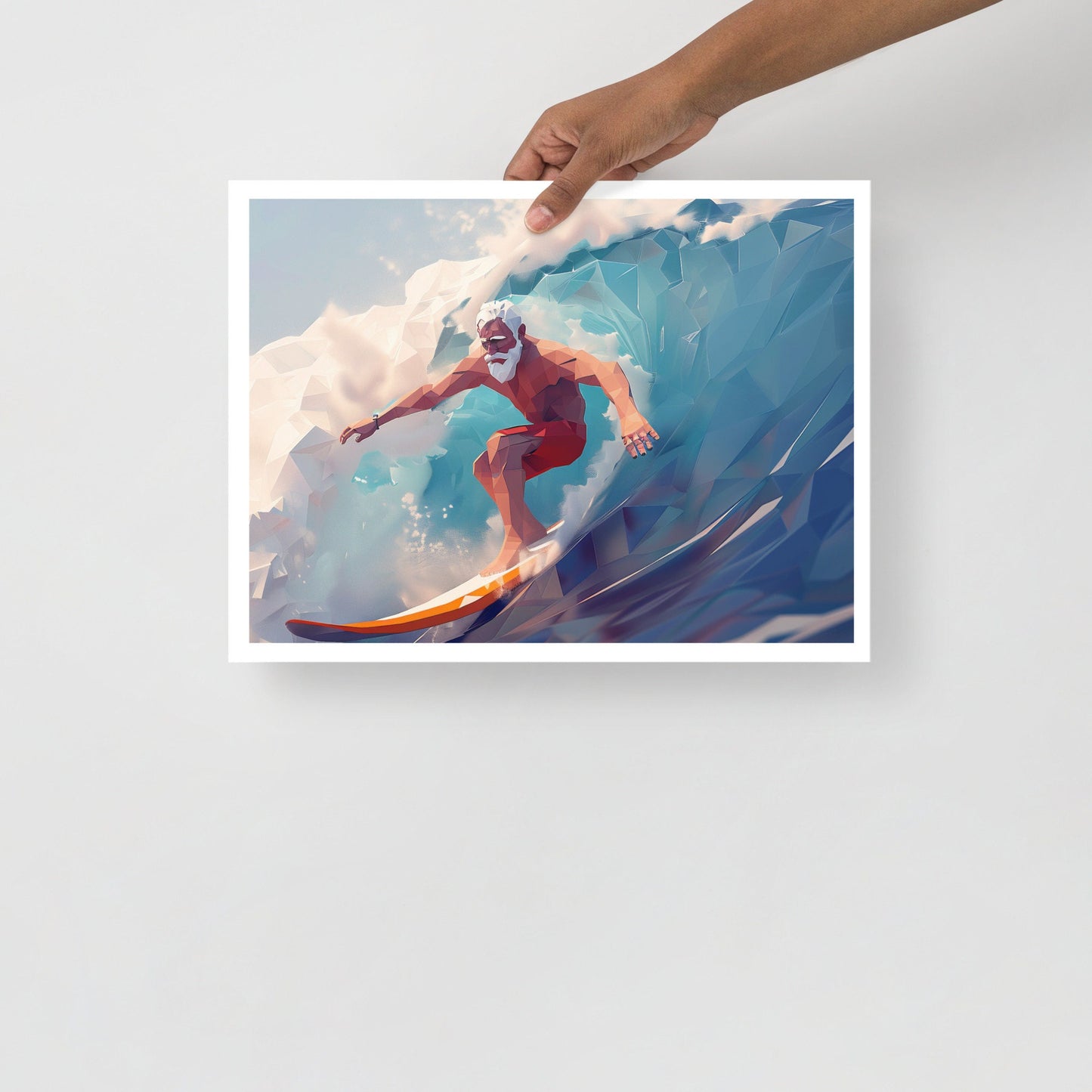 Ride the Wave with Grandpa Low Poly Art Poster